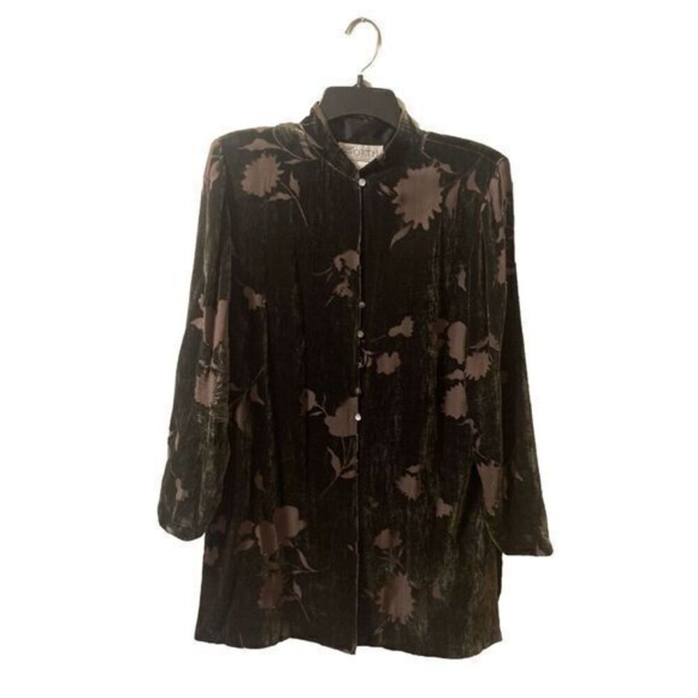 VTG Worth Top Velvet Burnout Green Size 12 Nude Lining Shoulder Pads 80s